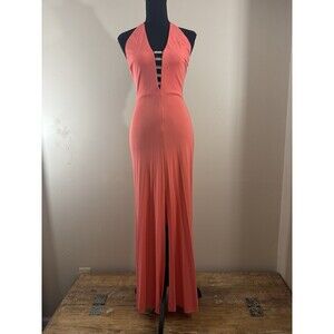 Nicole Bakti Coral Rhinestone Formal Maxi Gown Dress Size Small